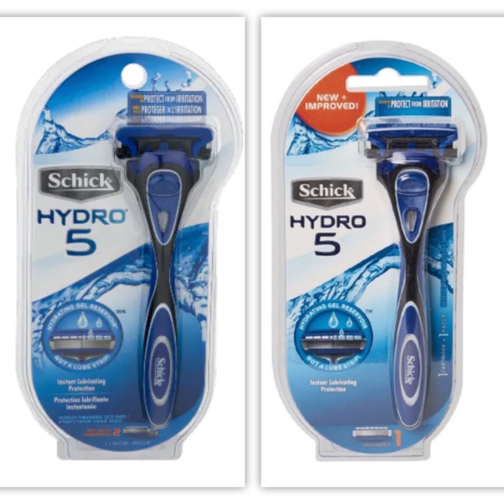 Schick LOT Set of 2 Hydro 5 razors w Instant Lubrication Reservoir & 5 Blade NEW